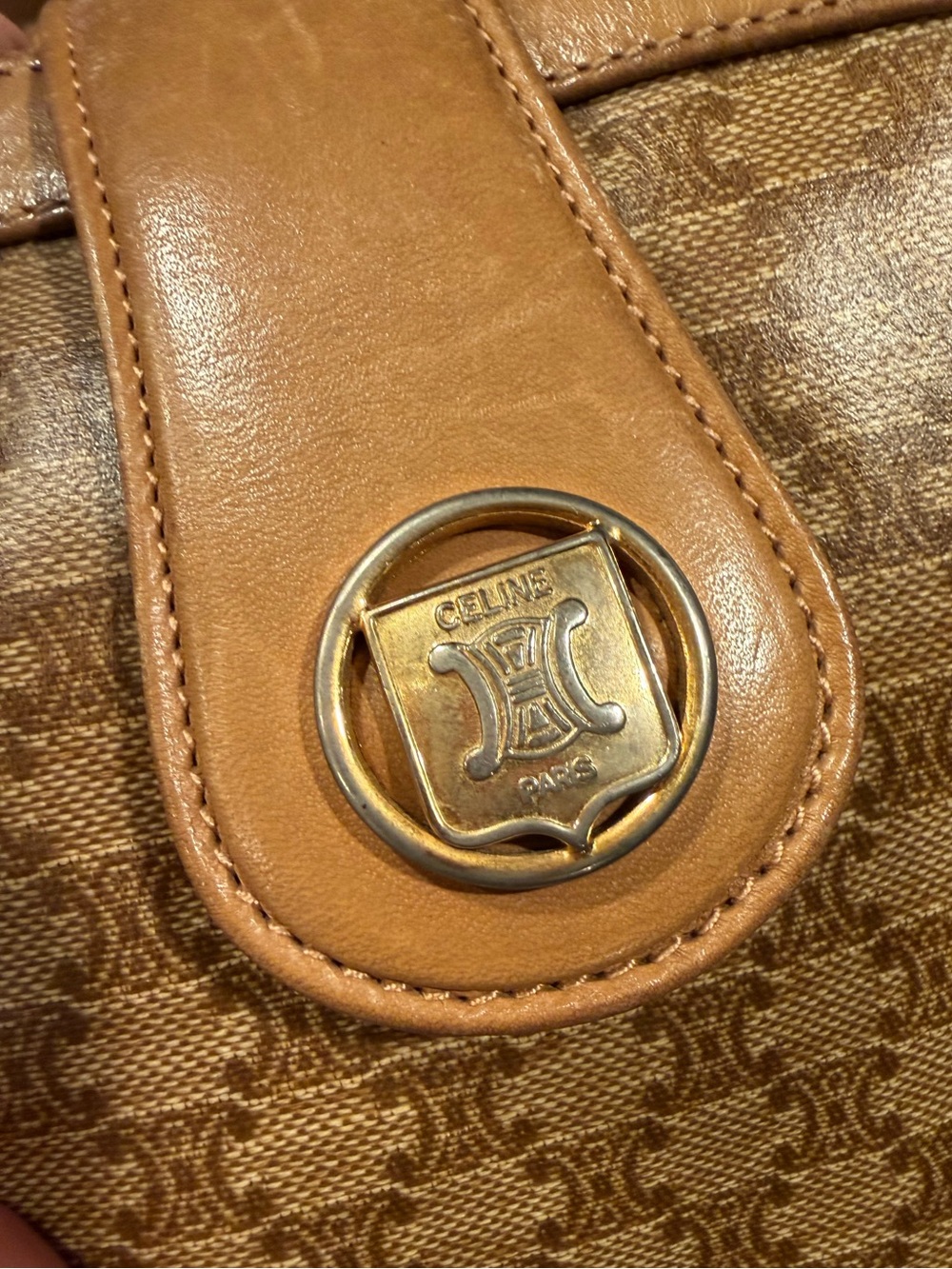 Authentic Celine Vintage 90’s Cognac Monogram Crossbody Bag Leather Trim - Picture 4 of 15